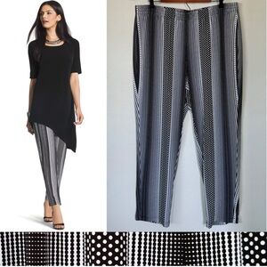 CHICO’S 3 / XL Knit Kit Didot Print Ankle Pants • Mixed Polka Dots Black White